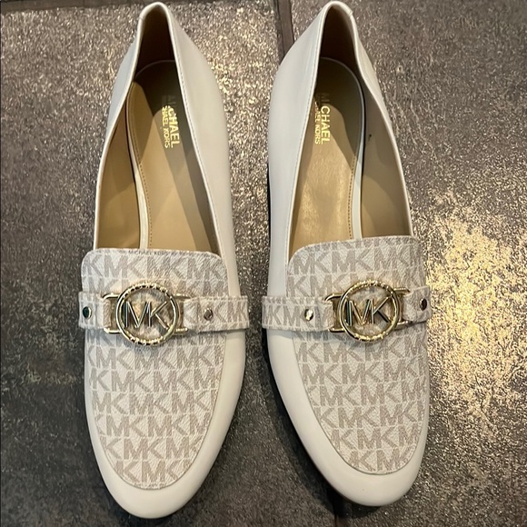 Michael Kors White and Cream Monogram Loafers - Picture 1 of 5